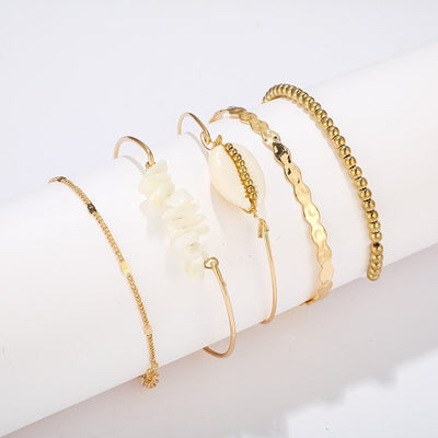 5pcs/sets Gold Beaded Bracelets White Natural Stone Bohemian Beach Shell Brangles