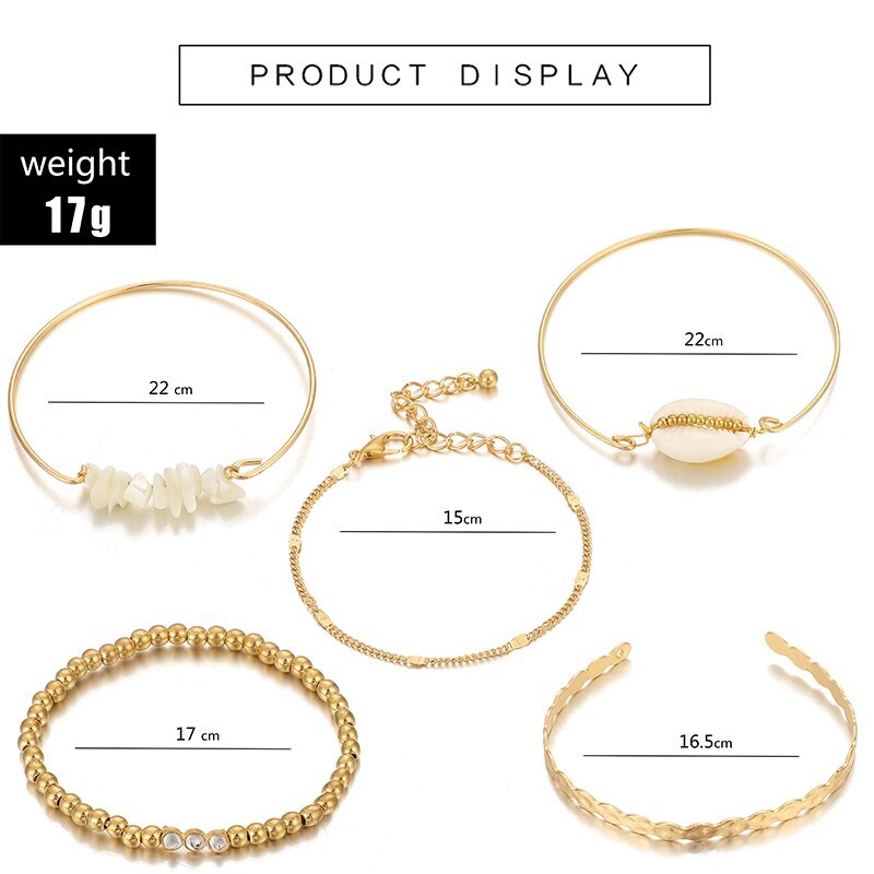 5pcs/sets Gold Beaded Bracelets White Natural Stone Bohemian Beach Shell Brangles