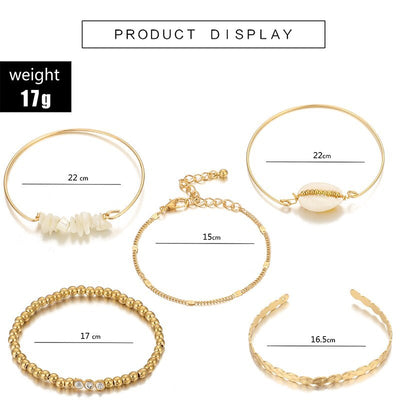 5pcs/sets Gold Beaded Bracelets White Natural Stone Bohemian Beach Shell Brangles