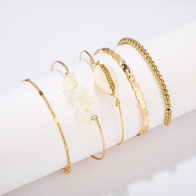 5pcs/sets Gold Beaded Bracelets White Natural Stone Bohemian Beach Shell Brangles
