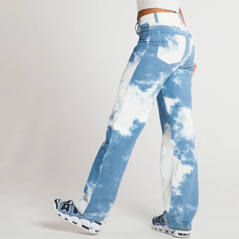Jeans droits imprimé tie dye pour femmes