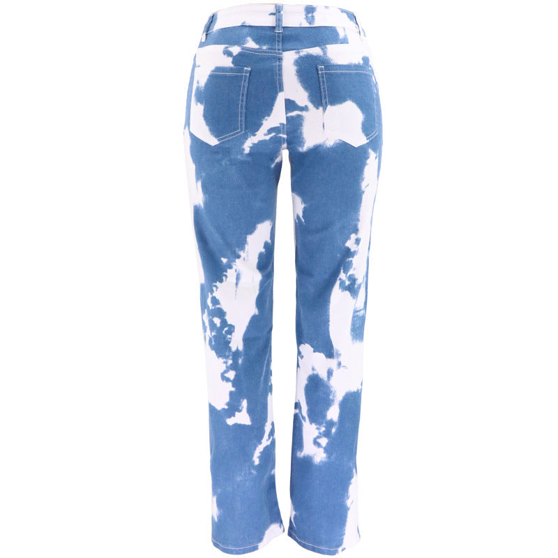 Jeans droits imprimé tie dye pour femmes