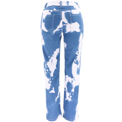 Jeans droits imprimé tie dye pour femmes