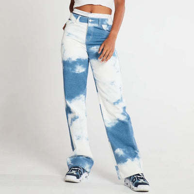 Jeans droits imprimé tie dye pour femmes