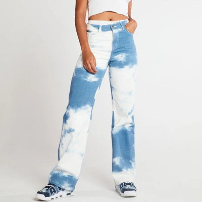 Jeans droits imprimé tie dye pour femmes