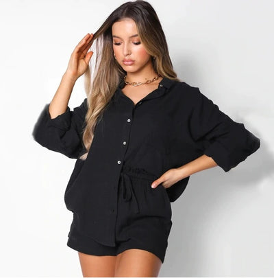  Ensemble deux pièces - Cardigan à boutonnage unique Top ample Short taille haute