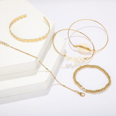 5pcs/sets Gold Beaded Bracelets White Natural Stone Bohemian Beach Shell Brangles