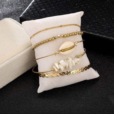 5pcs/sets Gold Beaded Bracelets White Natural Stone Bohemian Beach Shell Brangles