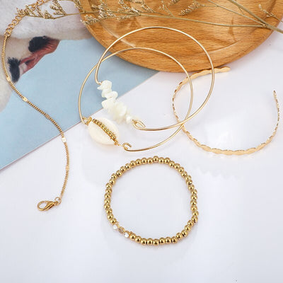 5pcs/sets Gold Beaded Bracelets White Natural Stone Bohemian Beach Shell Brangles